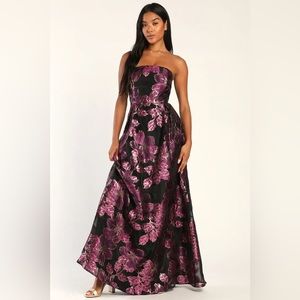Lulu’s Always Showstopping Black Floral Jacquard Strapless Maxi Dress